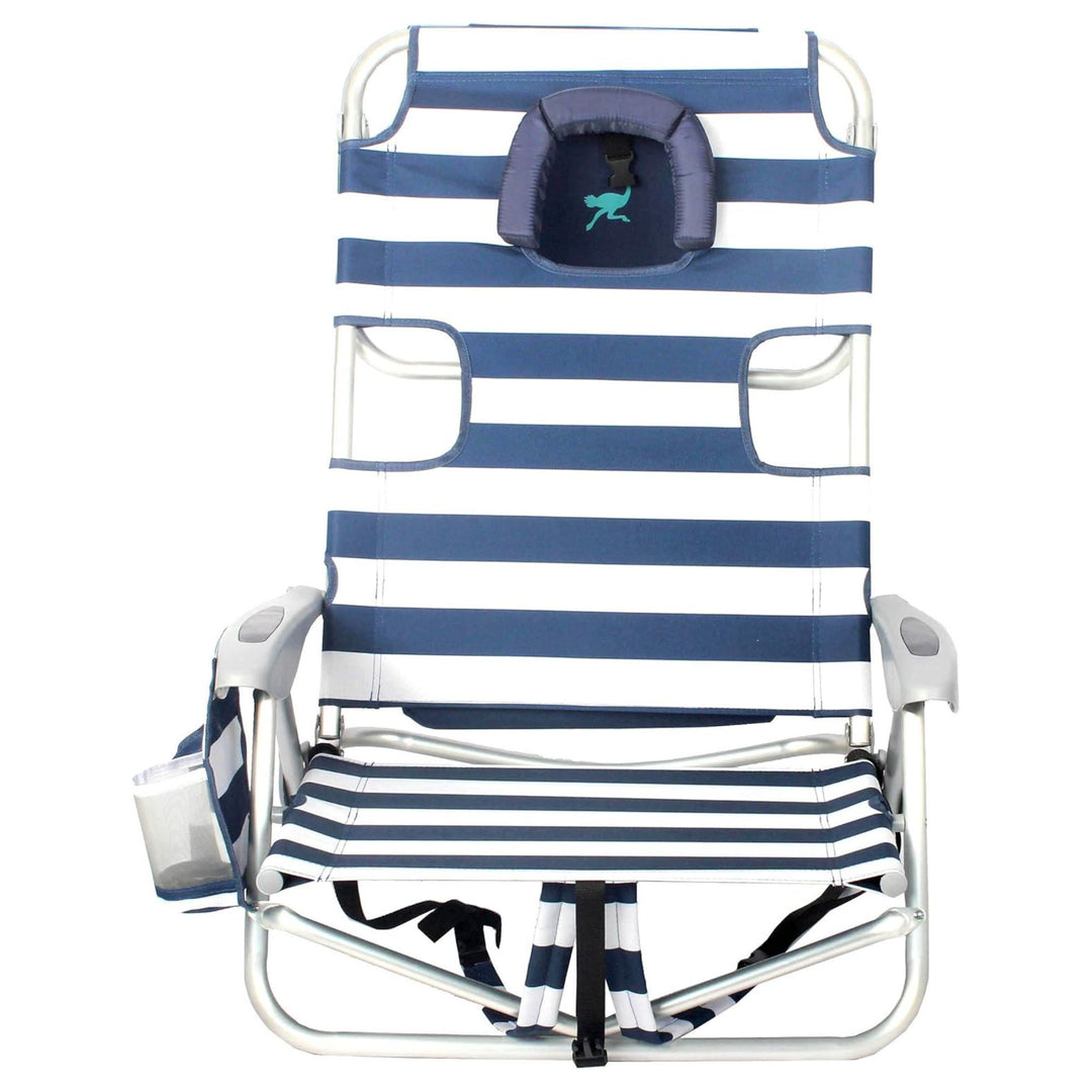 Ostrich Deluxe On-Your-Back Backpack Reclining Beach Pool Camping Chair, Striped