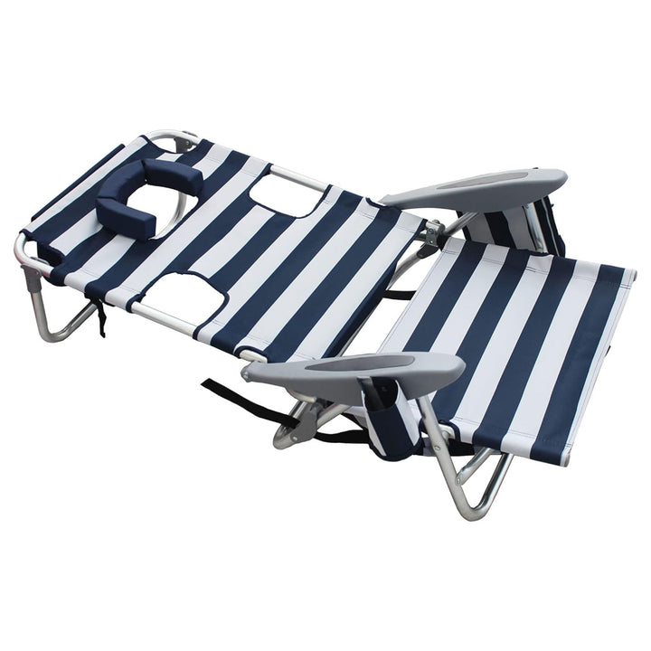 Ostrich Deluxe Backpack Reclining Beach Pool Camping Chair, Striped (Open Box)
