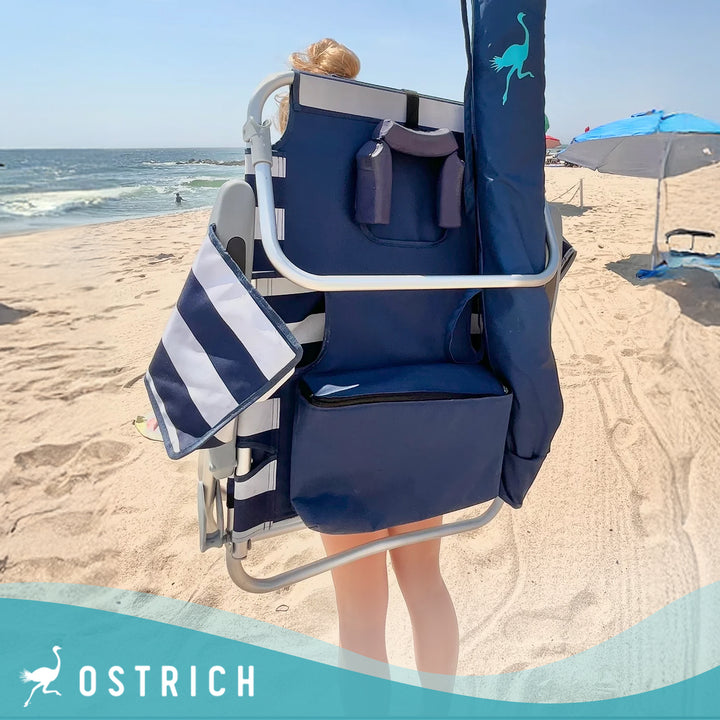 Ostrich Deluxe Backpack Reclining Beach Pool Camping Chair, Striped (Open Box)