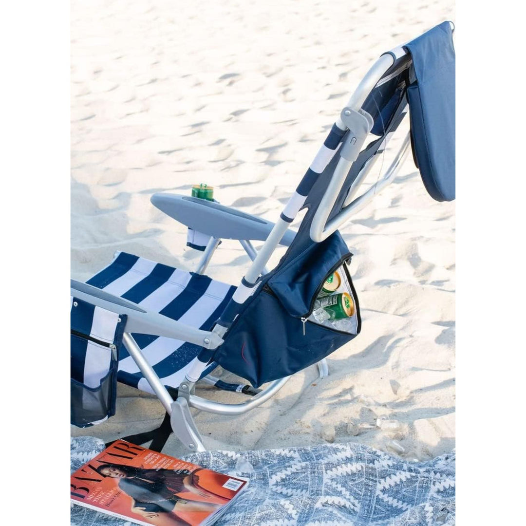 Ostrich Deluxe Backpack Reclining Beach Pool Camping Chair, Striped (Open Box)