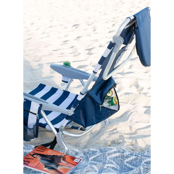 Ostrich Deluxe Backpack Reclining Beach Pool Camping Chair, Striped (Open Box)