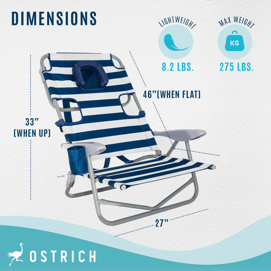 Ostrich Deluxe Backpack Reclining Beach Pool Camping Chair, Striped (Open Box)