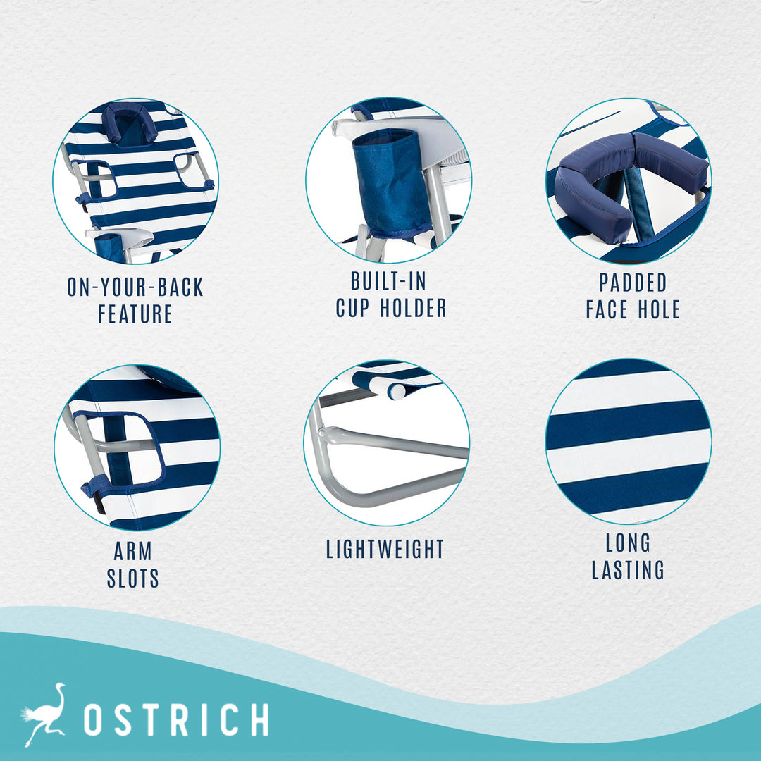 Ostrich Deluxe Backpack Reclining Beach Pool Camping Chair, Striped (Open Box)
