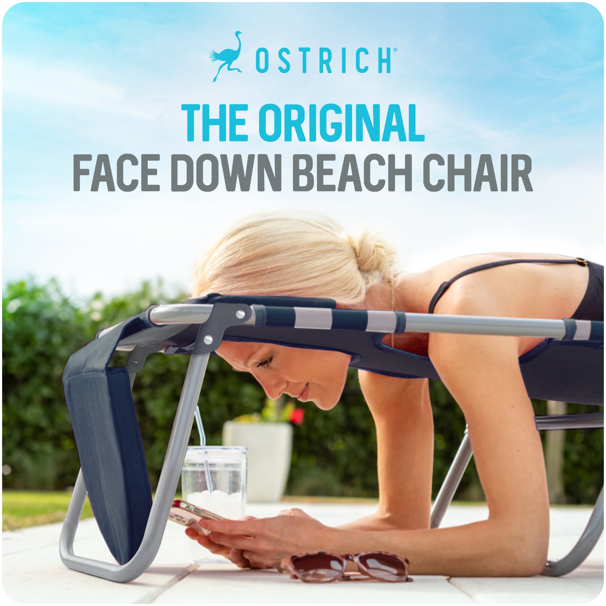Ostrich Deluxe Backpack Reclining Beach Pool Camping Chair, Striped (Open Box)