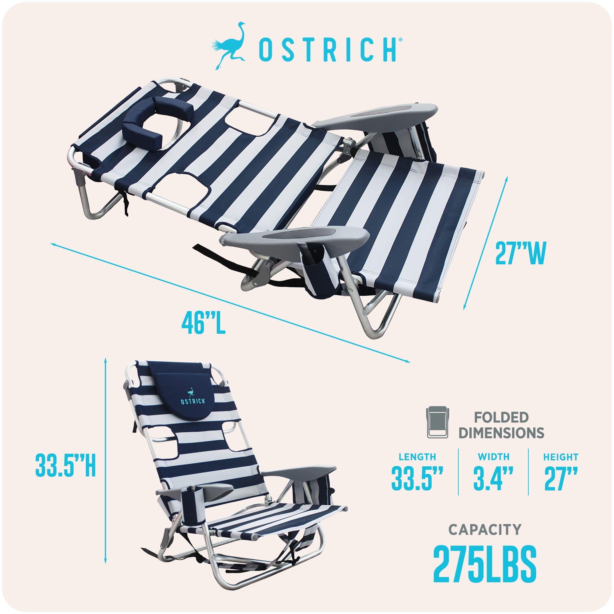 Ostrich The Deluxe Backpacker Portable Beach Chair with Cooler Bag, (Used) - VMInnovations