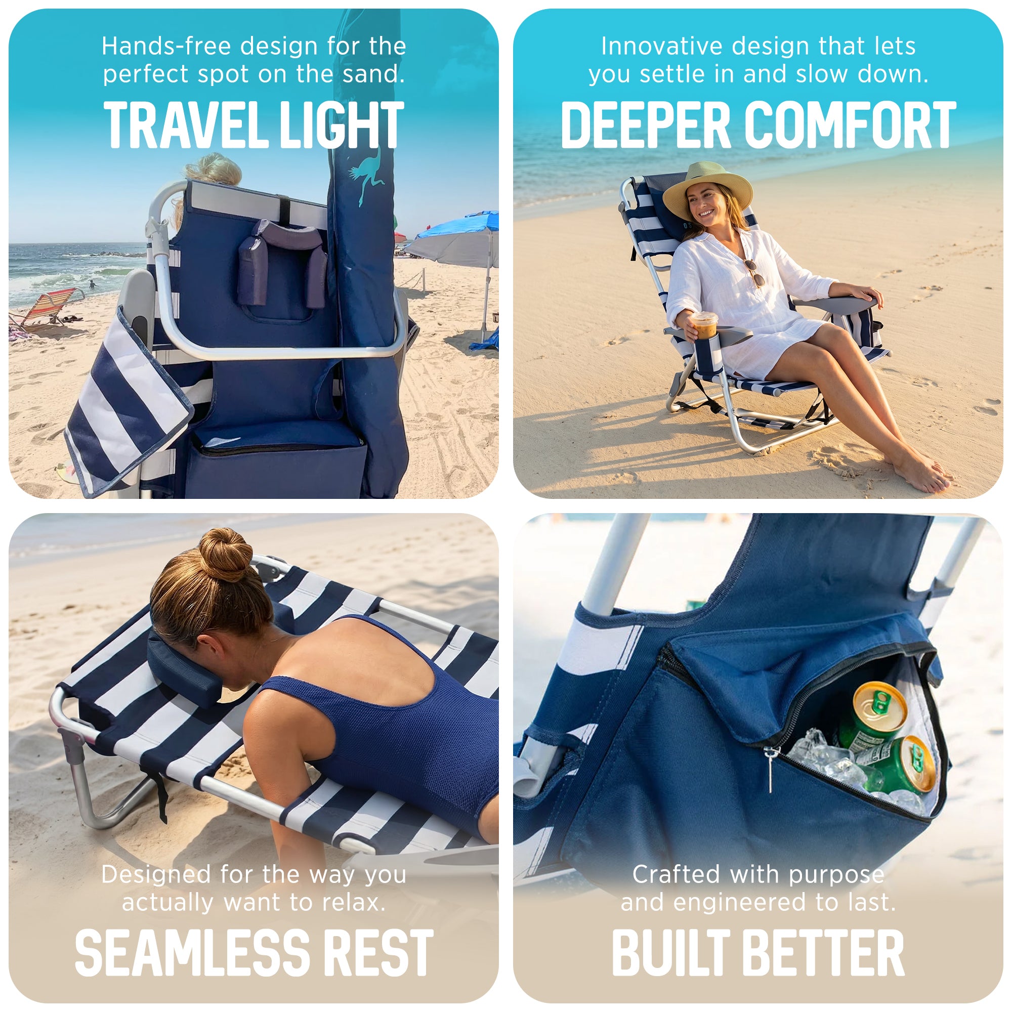 Ostrich The Deluxe Backpacker Portable Beach Chair with Cooler Bag, (Used) - VMInnovations
