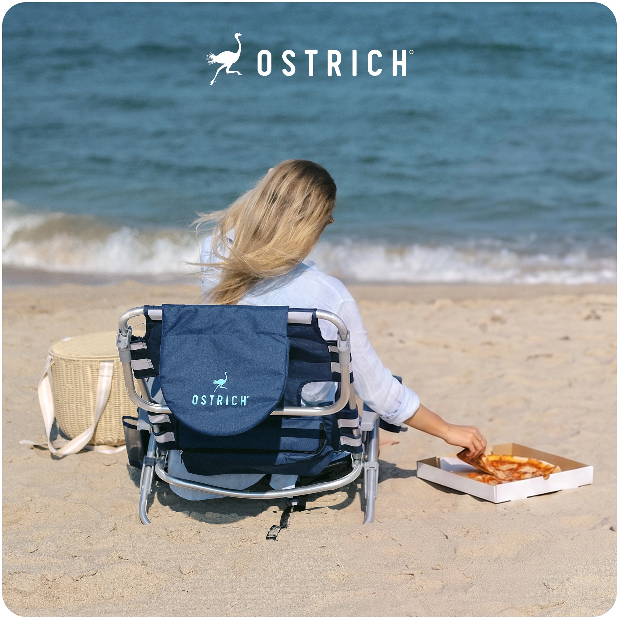 Ostrich Deluxe Backpack Reclining Beach Pool Camping Chair, Striped (Open Box)