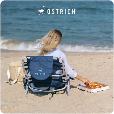 Ostrich Deluxe Backpack Reclining Beach Pool Camping Chair, Striped (Open Box)