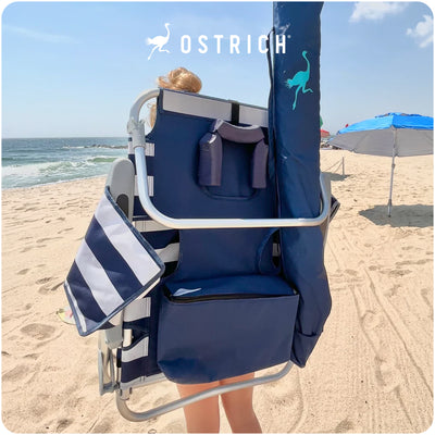 Ostrich Deluxe Backpack Reclining Beach Pool Camping Chair, Striped (Open Box)