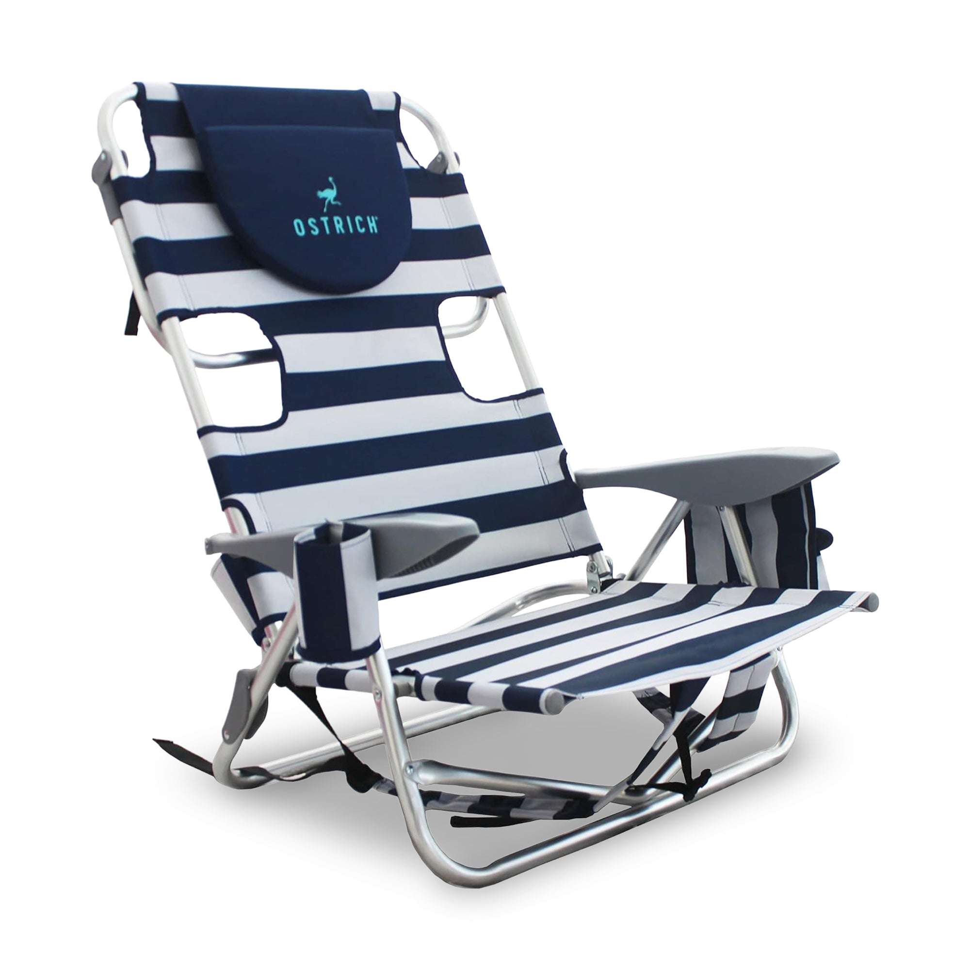 Ostrich Deluxe Backpack Reclining Beach Pool Camping Chair, Striped (Open Box)
