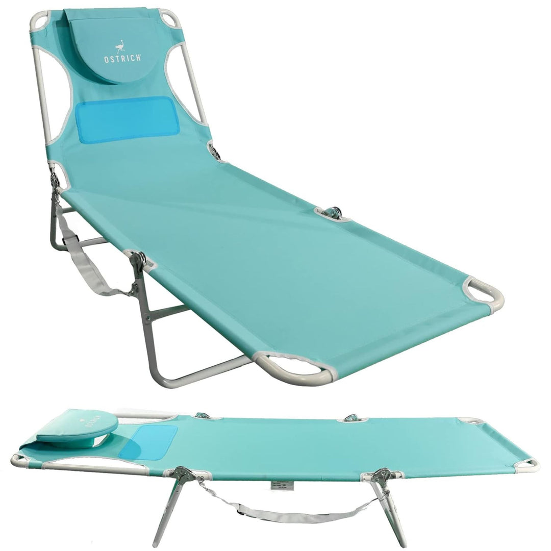 Ostrich Ladies Comfort Lounger, Foldable Beach Camping Pool Tanning Chair, Aqua