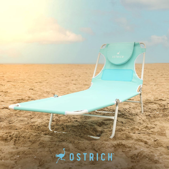Ostrich Ladies Comfort Lounger, Foldable Beach Camping Pool Tanning Chair, Aqua - VMInnovations