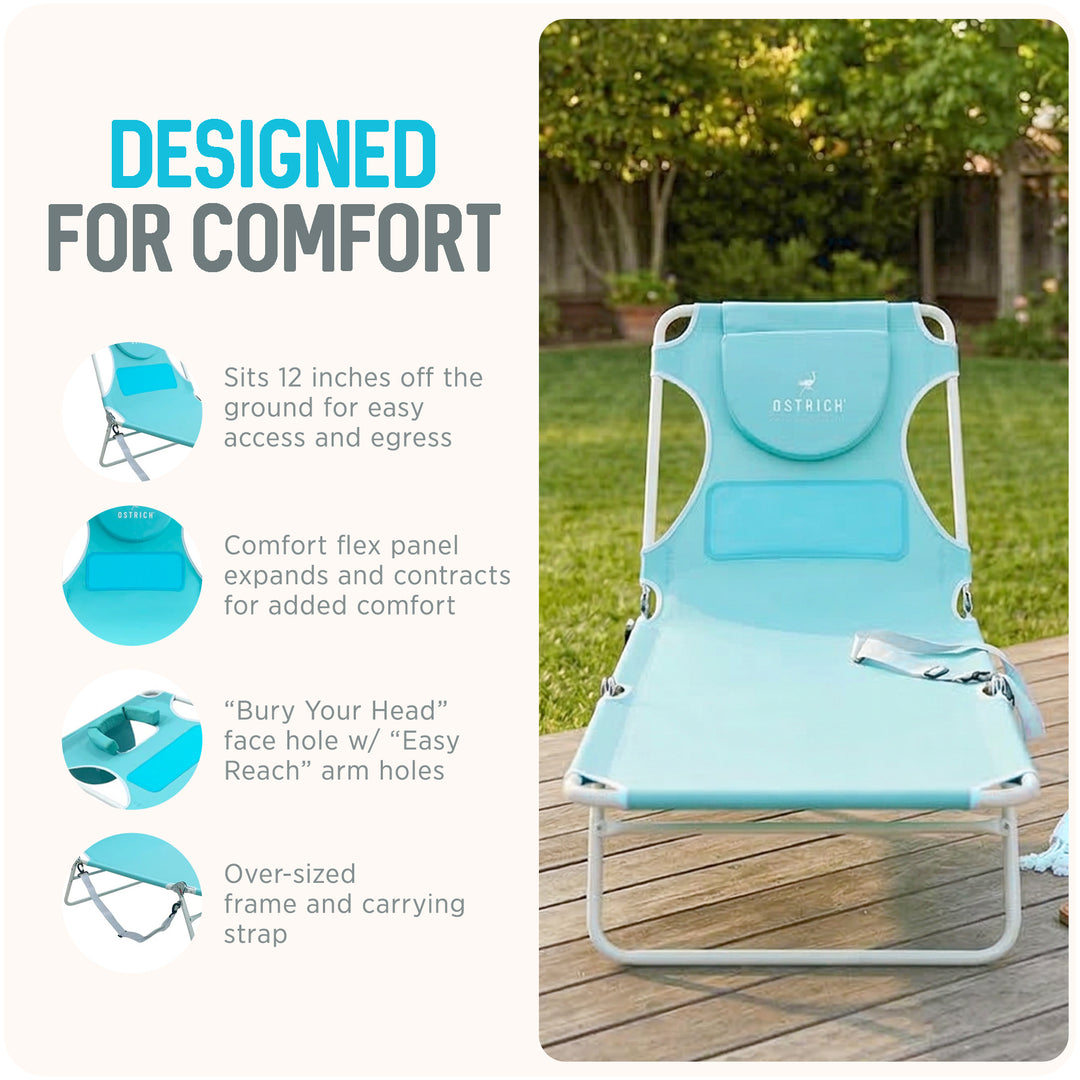 Ostrich The Ladies Comfort Lounger, Foldable Beach Pool Tanning Chair, Aqua - VMInnovations