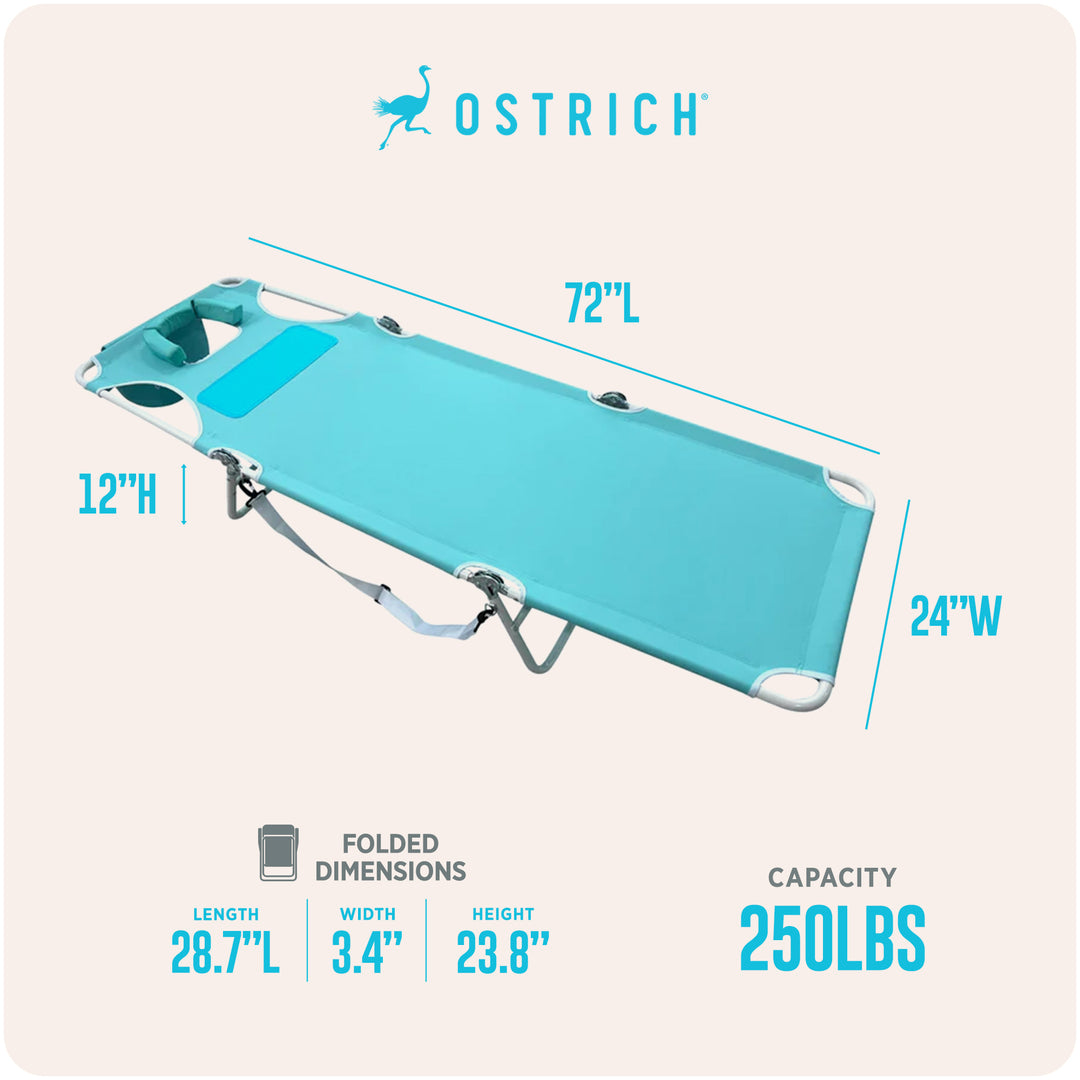 Ostrich The Ladies Comfort Lounger, Foldable Beach Pool Tanning Chair, Aqua - VMInnovations