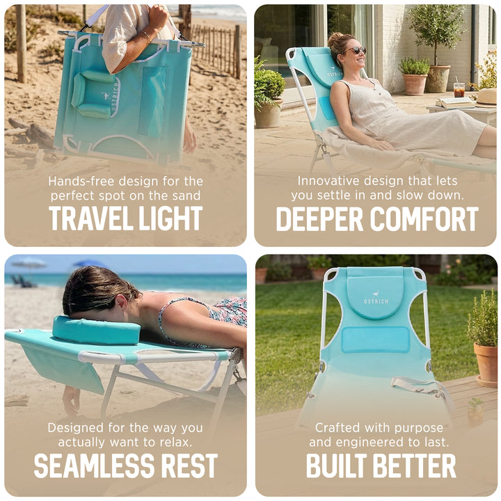 Ostrich The Ladies Comfort Lounger, Foldable Beach Pool Tanning Chair, Aqua - VMInnovations