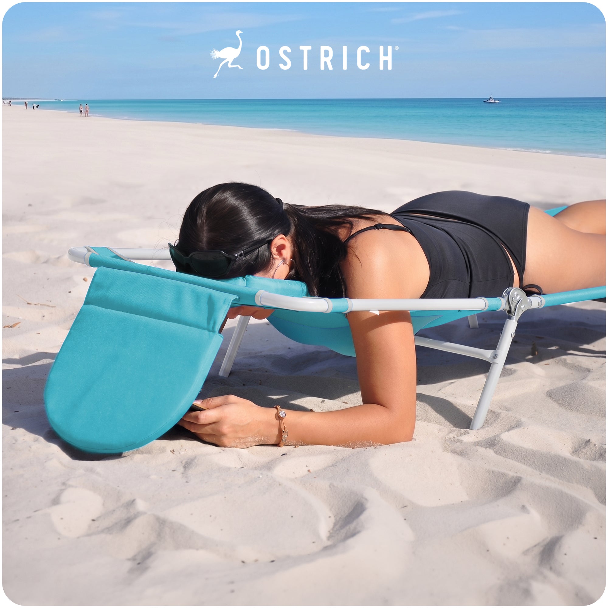 Ostrich The Ladies Comfort Lounger, Foldable Beach Pool Tanning Chair, Aqua