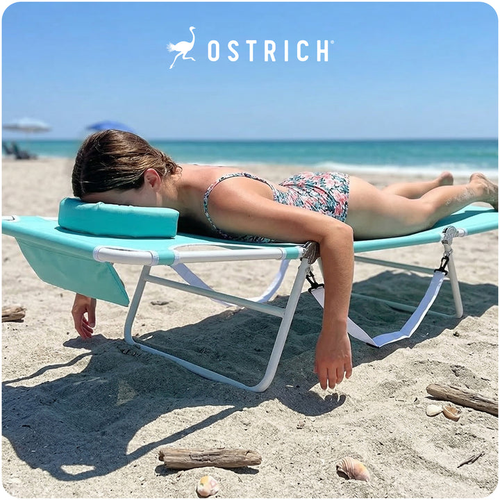 Ostrich The Ladies Comfort Lounger, Foldable Beach Pool Tanning Chair, Aqua - VMInnovations