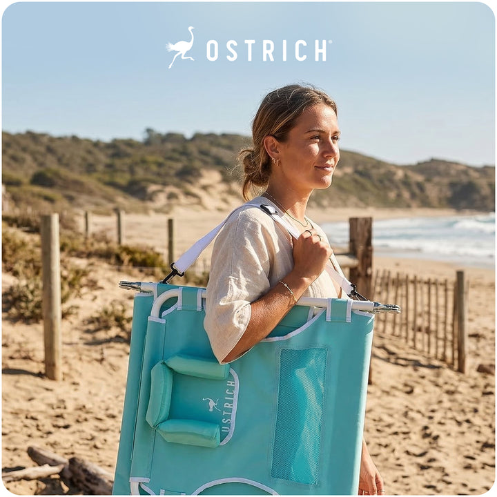 Ostrich The Ladies Comfort Lounger, Foldable Beach Pool Tanning Chair, Aqua - VMInnovations