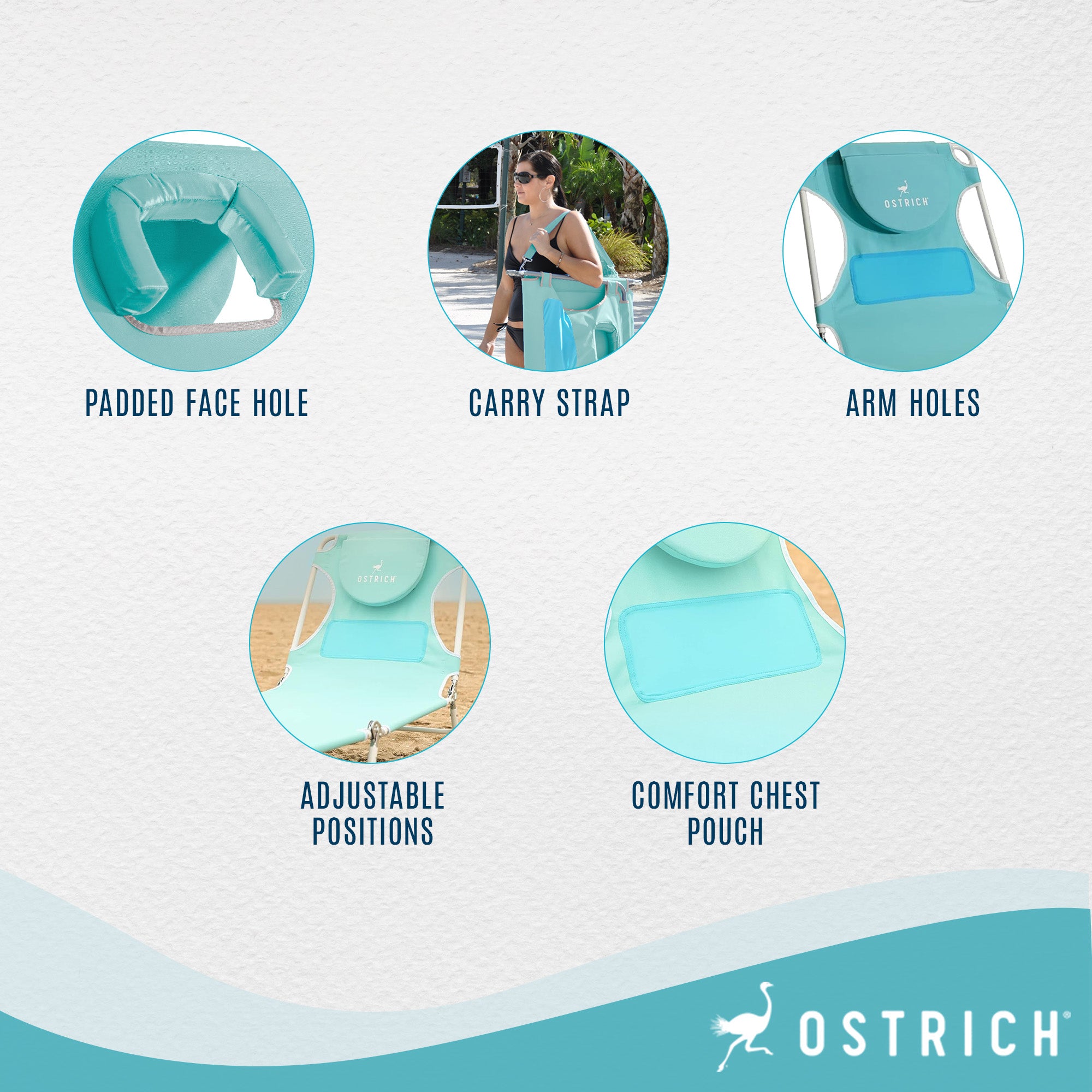 Ostrich Custom Fitted Beach Towel & Ladies Chaise Lounge Beach Pool Chair, Aqua