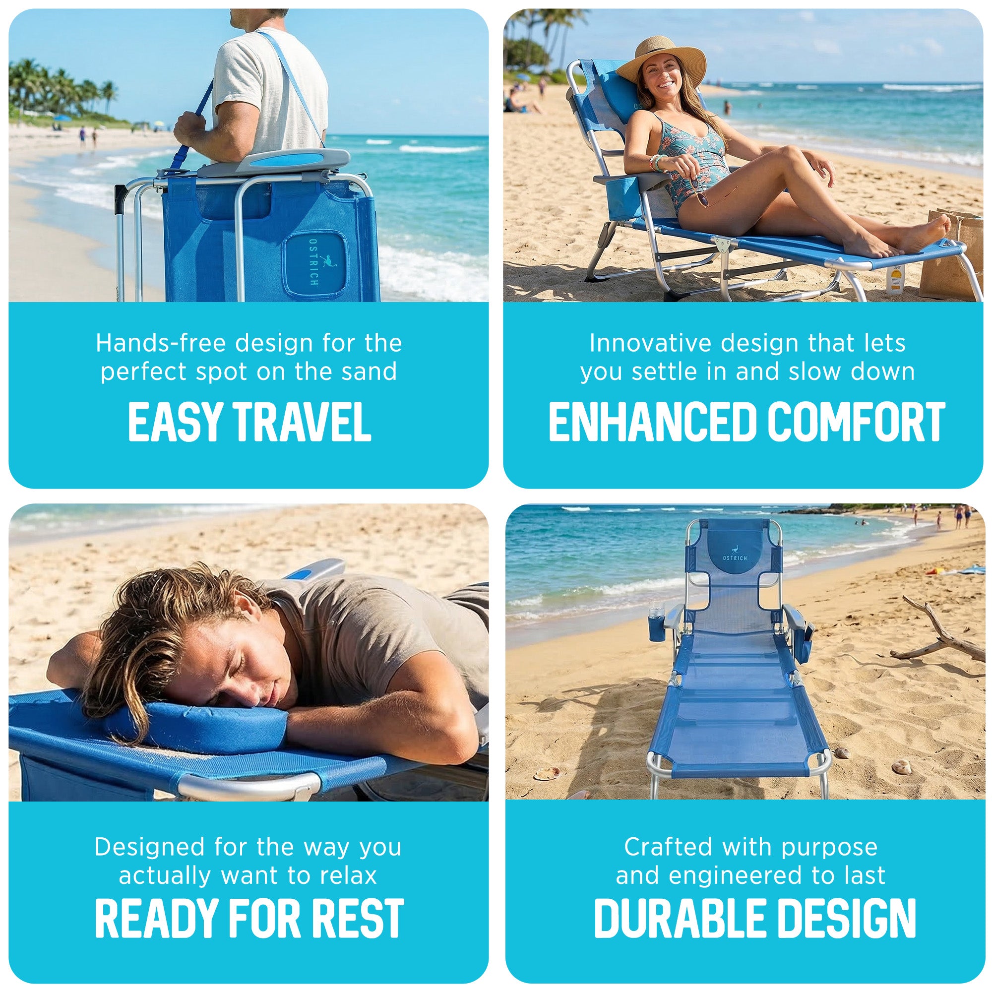 Ostrich Margate Chaise Lounge, Facedown Beach Chair, Blue (Used ) - VMInnovations