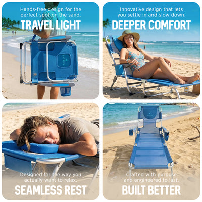 Ostrich Chaise Lounge, Facedown Beach Camping Pool Tanning Chair, Blue(Open Box)