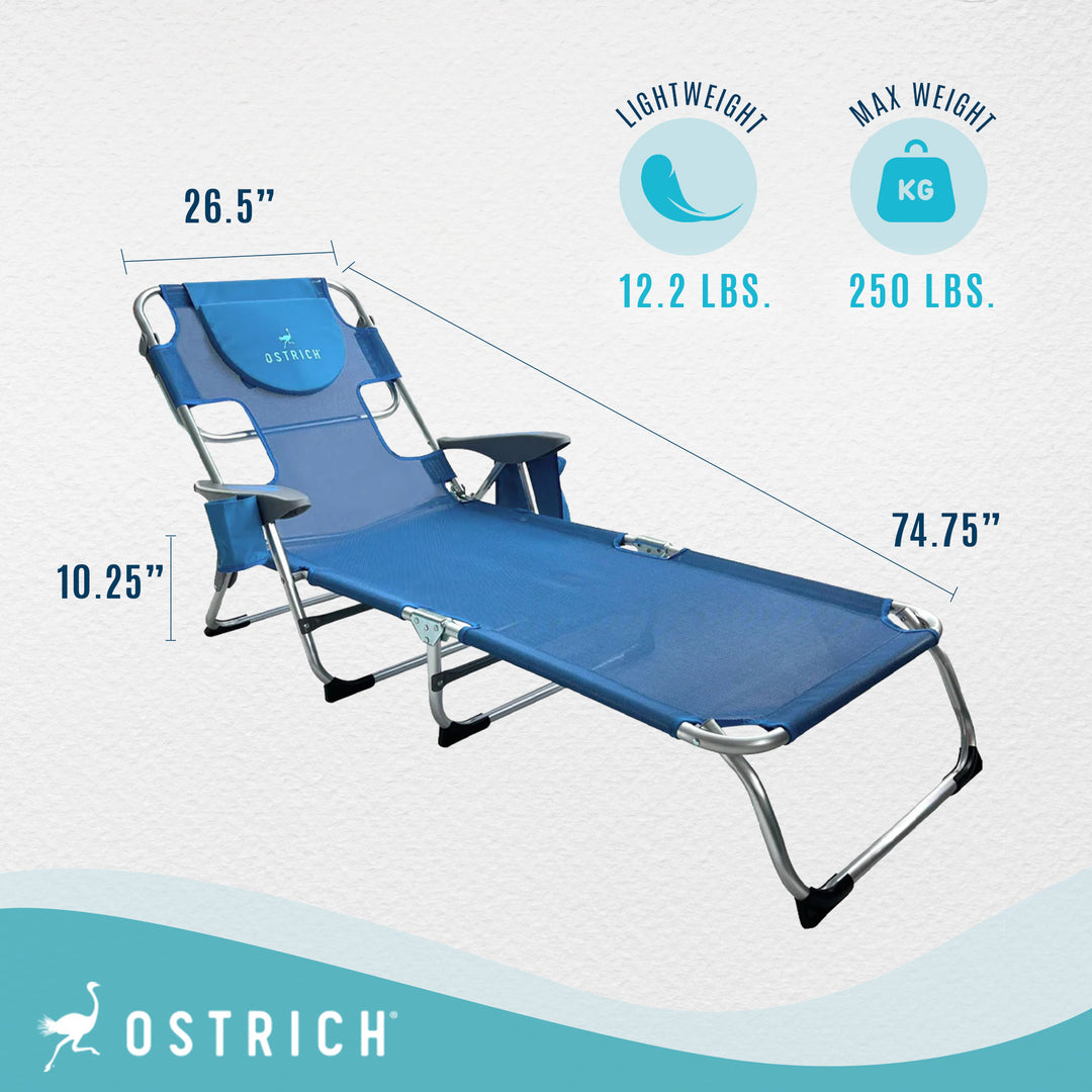 Ostrich Chaise Lounge, Facedown Beach Camping Pool Tanning Chair, Blue(Open Box)