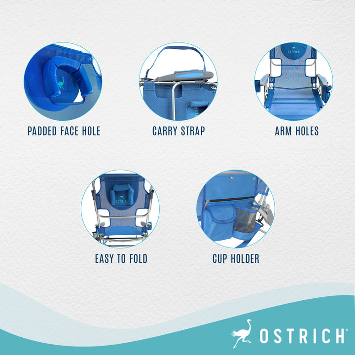 Ostrich Chaise Lounge, Facedown Beach Camping Pool Tanning Chair, Blue(Open Box)