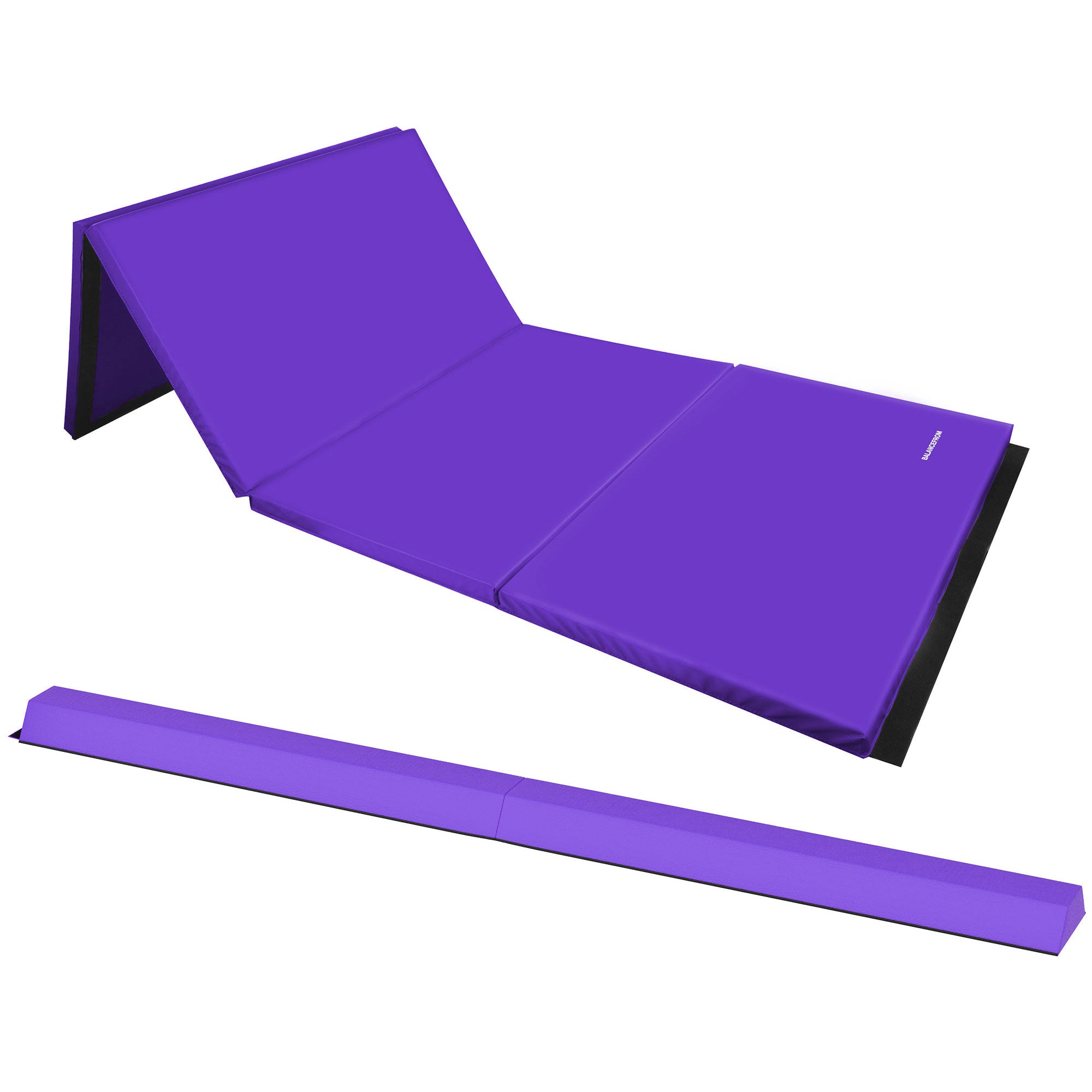 BalanceFrom Fitness All Purpose Mat with 8 Ft Balance Beam Gymnastic Set, Purple