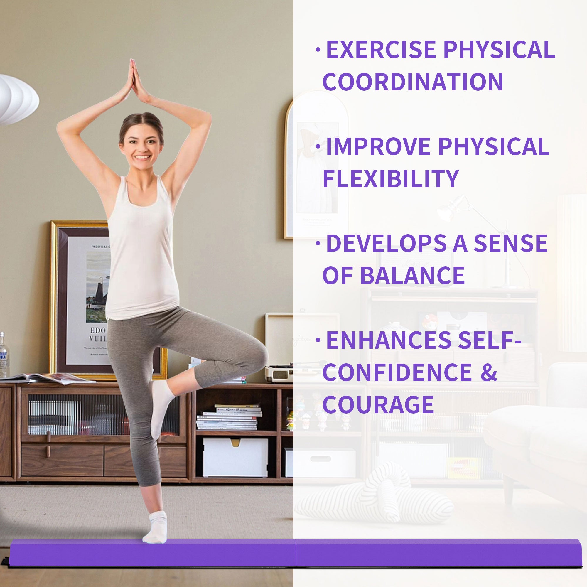 BalanceFrom Fitness All Purpose Mat with 8 Ft Balance Beam Gymnastic Set, Purple