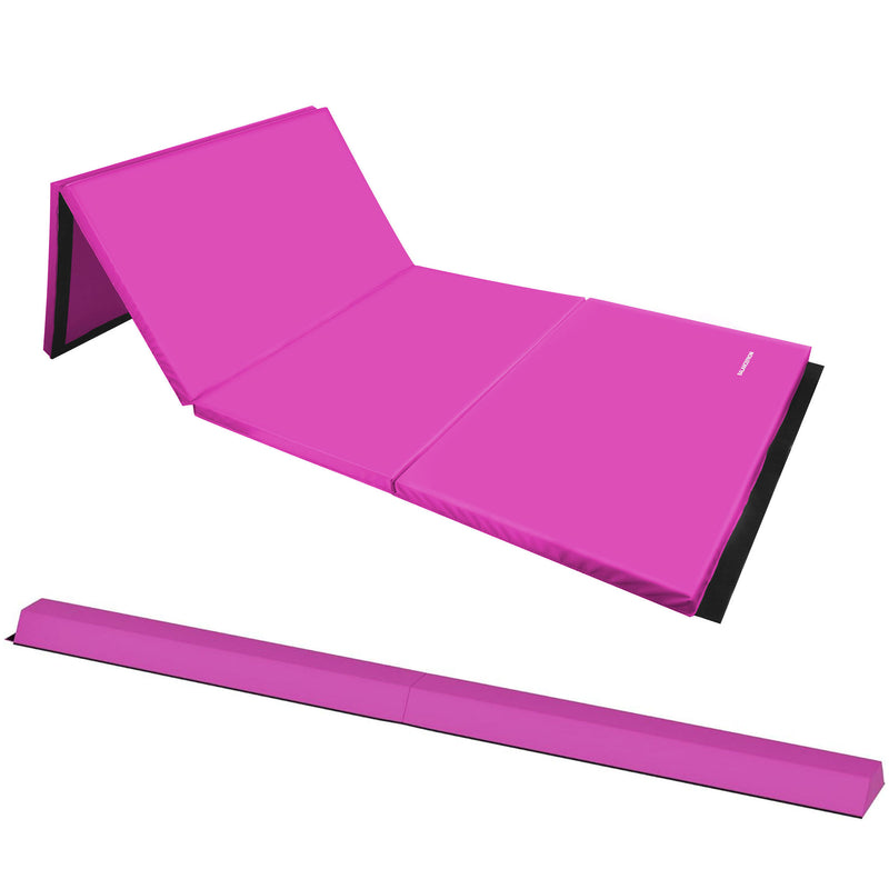 BalanceFrom Fitness All Purpose Mat with 8 Ft Balance Beam Gymnastic Set, Pink