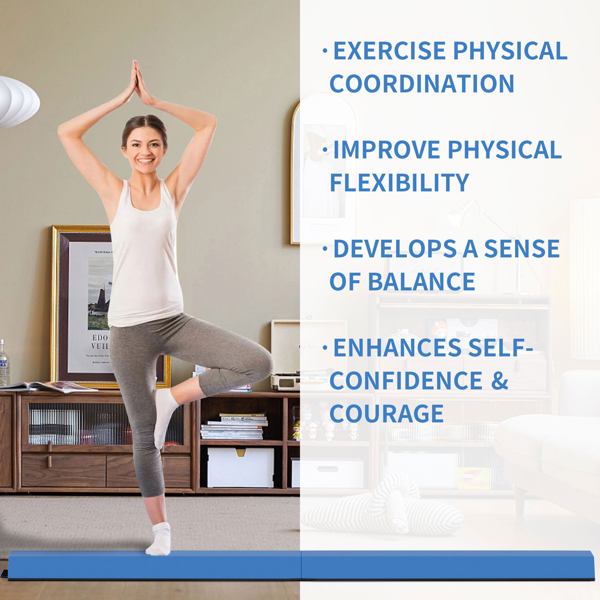 BalanceFrom Fitness All Purpose Mat with 8 Ft Balance Beam Gymnastic Set, Blue - VMInnovations