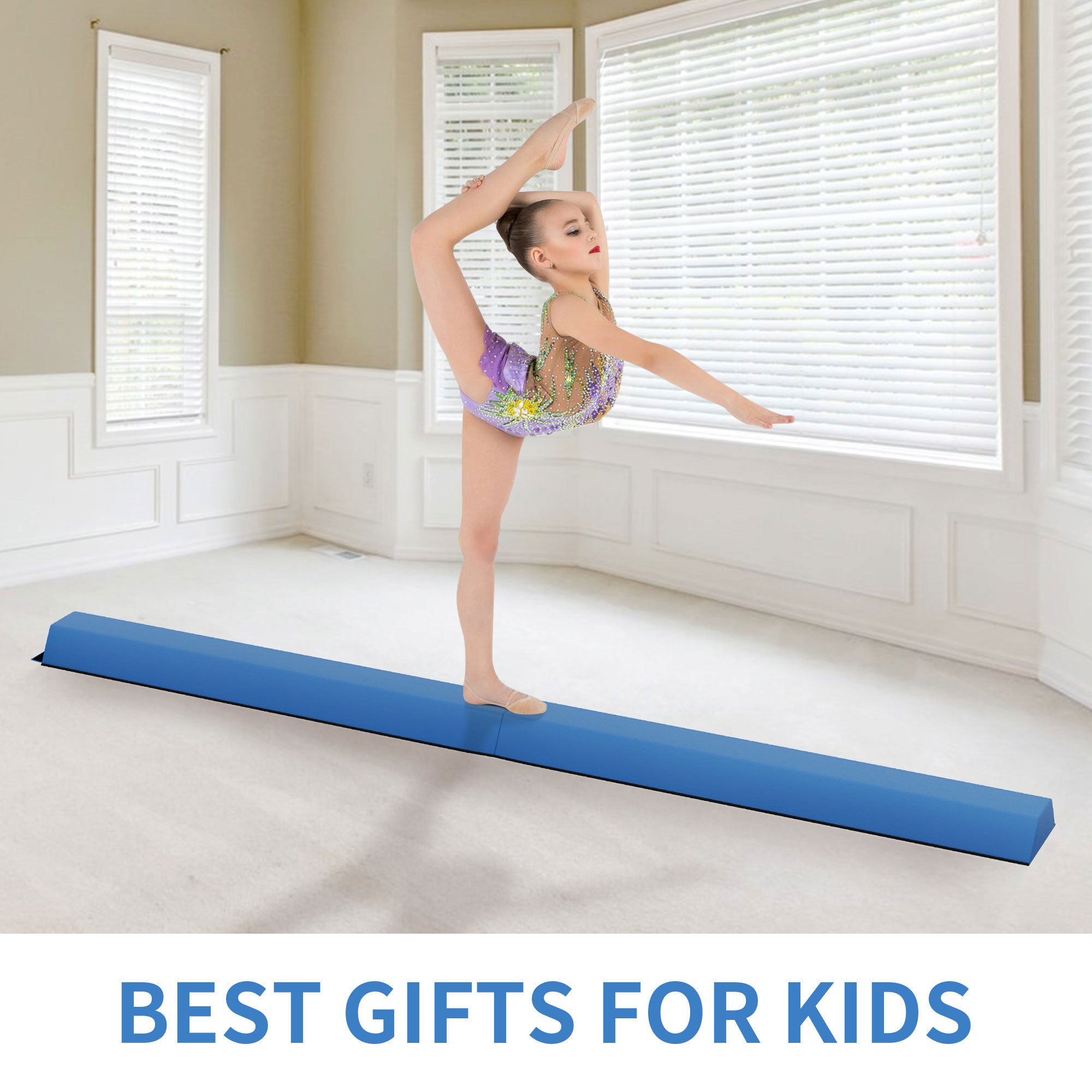 BalanceFrom Fitness All Purpose Mat with 8 Ft Balance Beam Gymnastic Set, Blue - VMInnovations