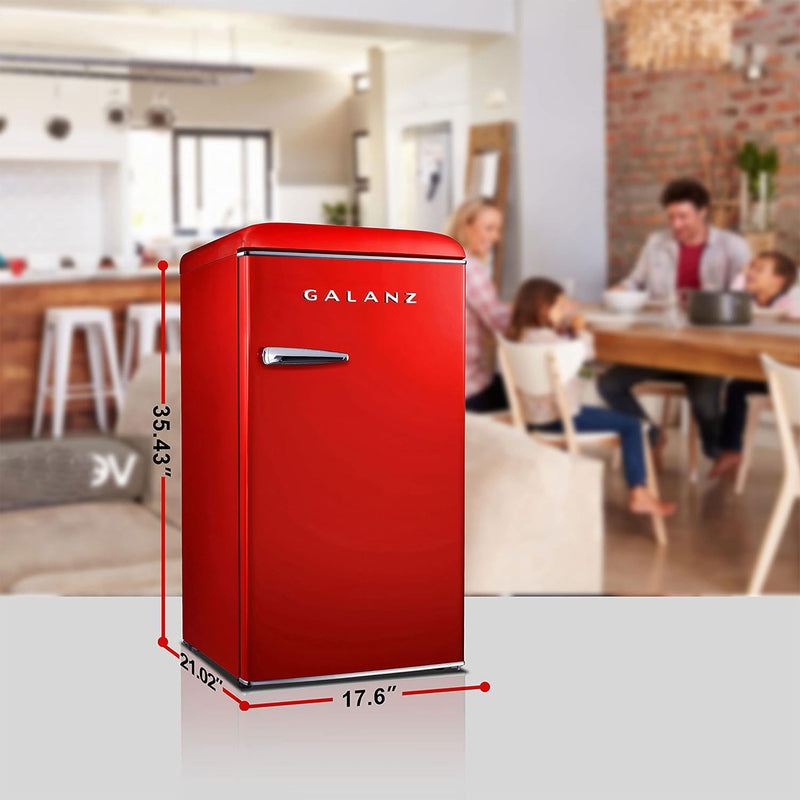 Galanz Retro Compact Refrigerator 3.3 Cubic Foot Mini Fridge, Glass Shelves, Red