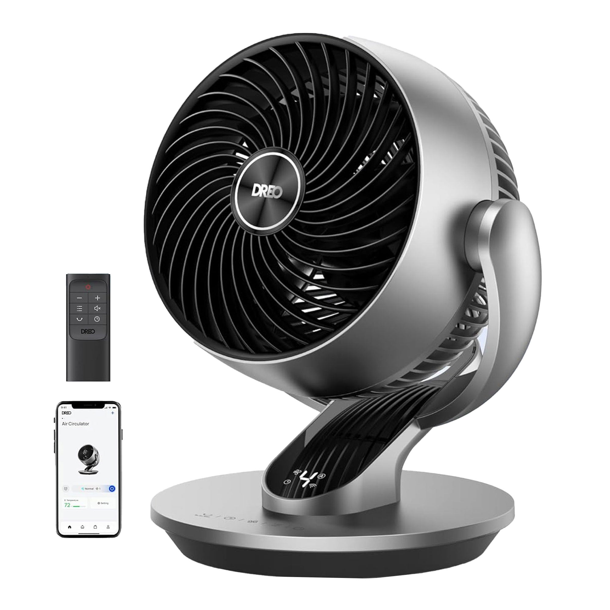 Dreo Smart 9" Fan Oscillating Air Circulator w/Remote for Home, Silver(Open Box) - VMInnovations