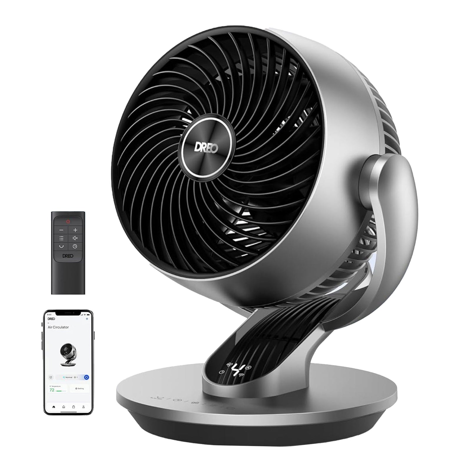Dreo Smart 9" Fan Oscillating Air Circulator w/Remote for Home, Silver(Open Box) - VMInnovations