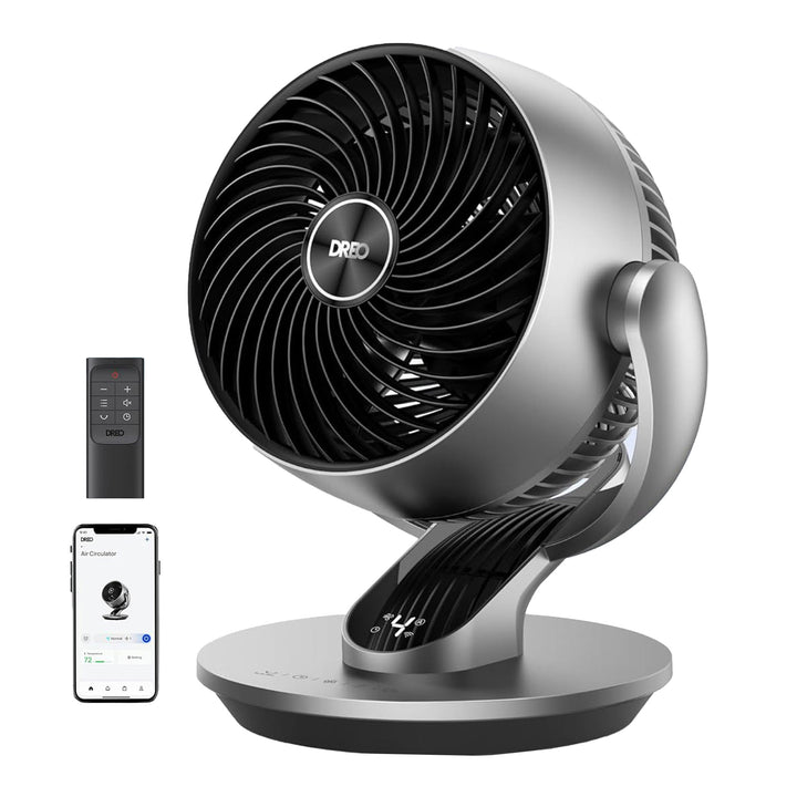 Dreo Smart 9" Fan Oscillating Air Circulator w/Remote for Home, Silver(Open Box)