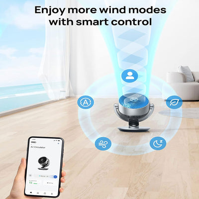Dreo Smart 9" Fan Oscillating Air Circulator w/Remote for Home, Silver(Open Box)