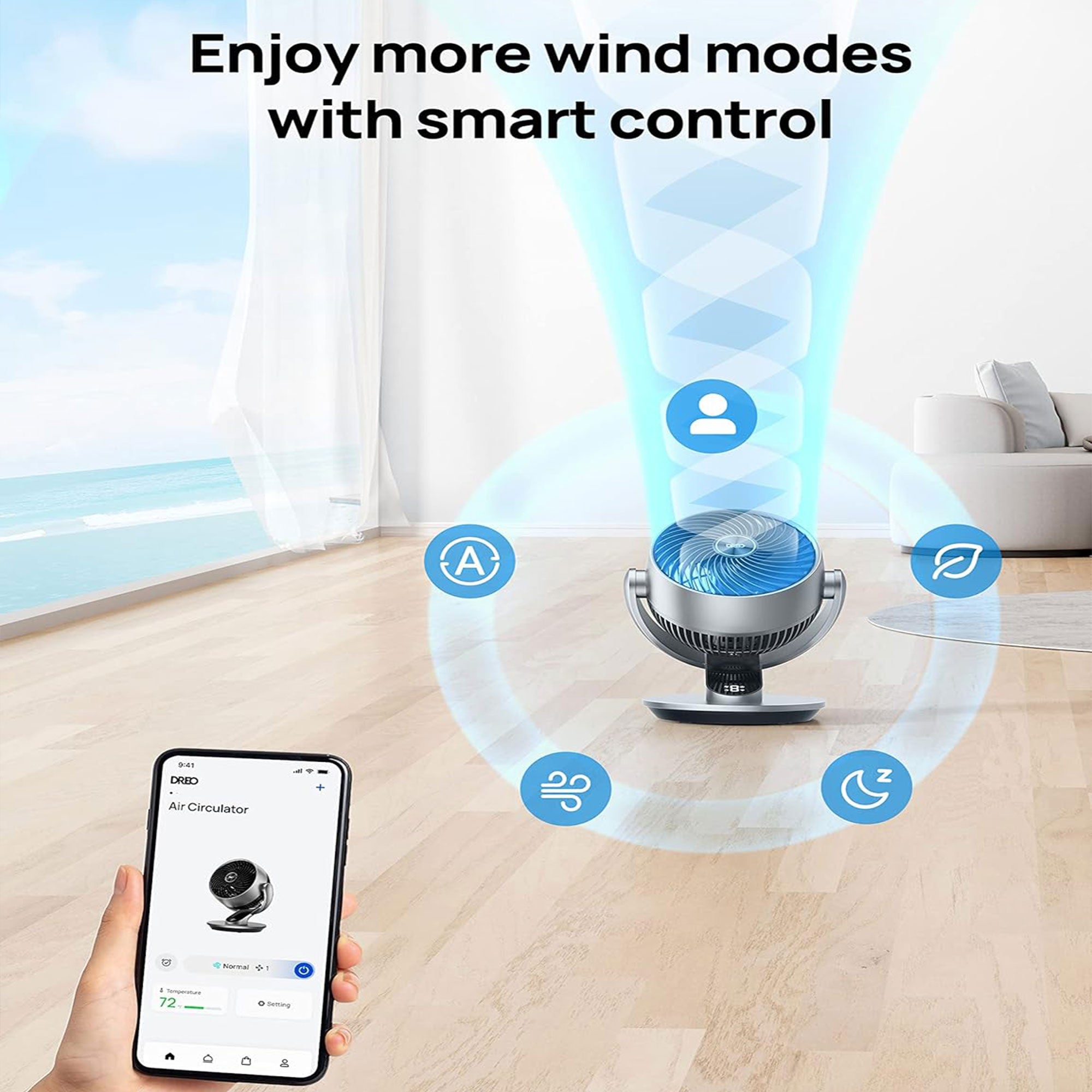 Dreo Smart 9" Fan Oscillating Air Circulator w/Remote for Home, Silver(Open Box) - VMInnovations