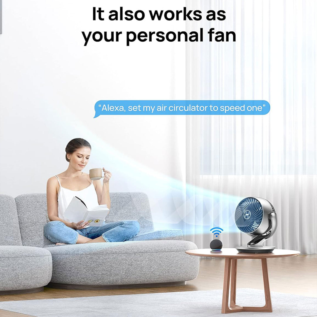 Dreo Smart 9" Fan Oscillating Air Circulator w/Remote for Home, Silver(Open Box)