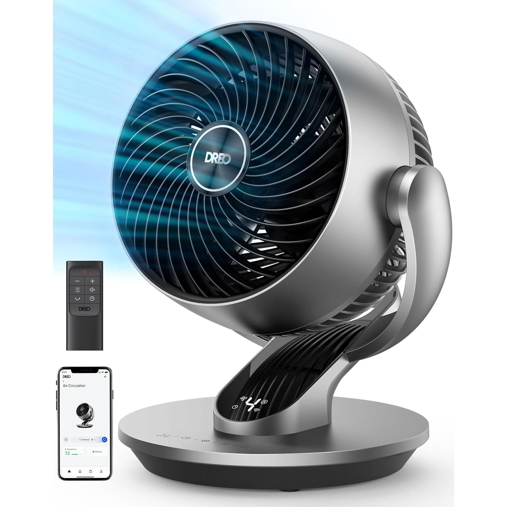 Dreo Smart 9" Fan Oscillating Air Circulator w/Remote for Home, Silver(Open Box) - VMInnovations