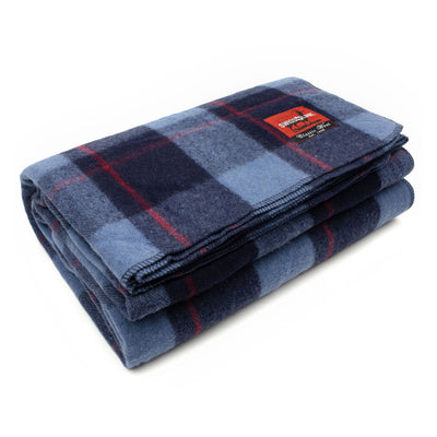 Swiss Link Military Surplus 90x62" Classic Wool Plaid Blanket w/ Leather Carrier