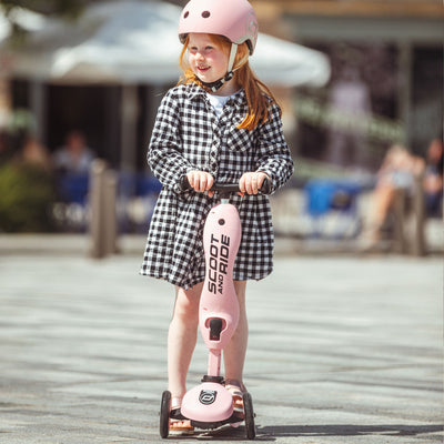 Scoot & Ride 2-in-1 Ride-On Scooter Highwaykick 1 and Kids Helmet XXS, Rose - VMInnovations