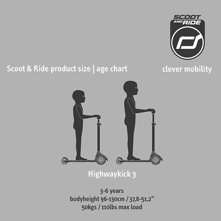 Scoot & Ride Stand-up Push Scooter for Children Ages 3-6, Highwaykick 3, Steel