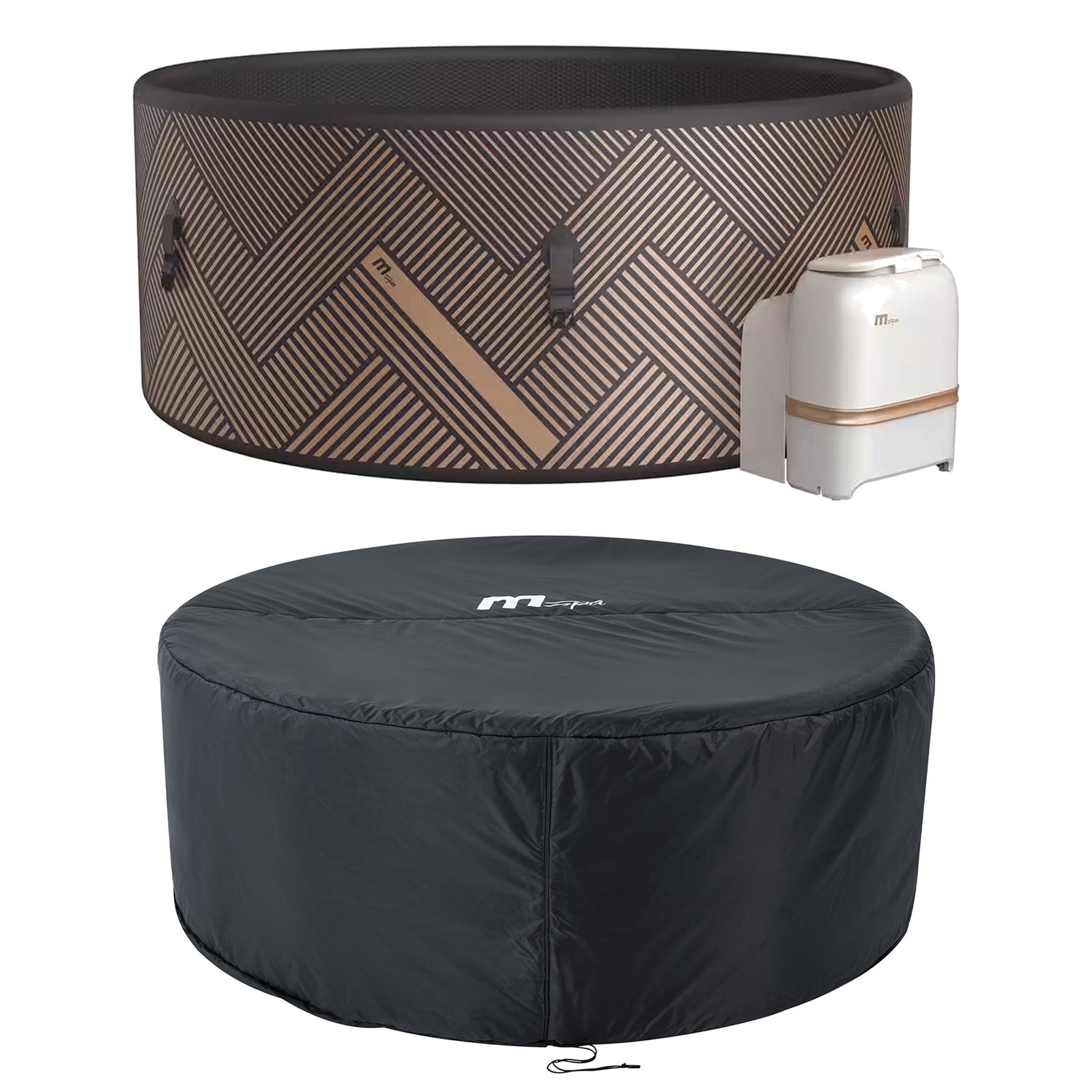 MSpa Round Inflatable 4 to 6 Person Bubble Spa w/ Energy Efficient Cover, Mono - VMInnovations