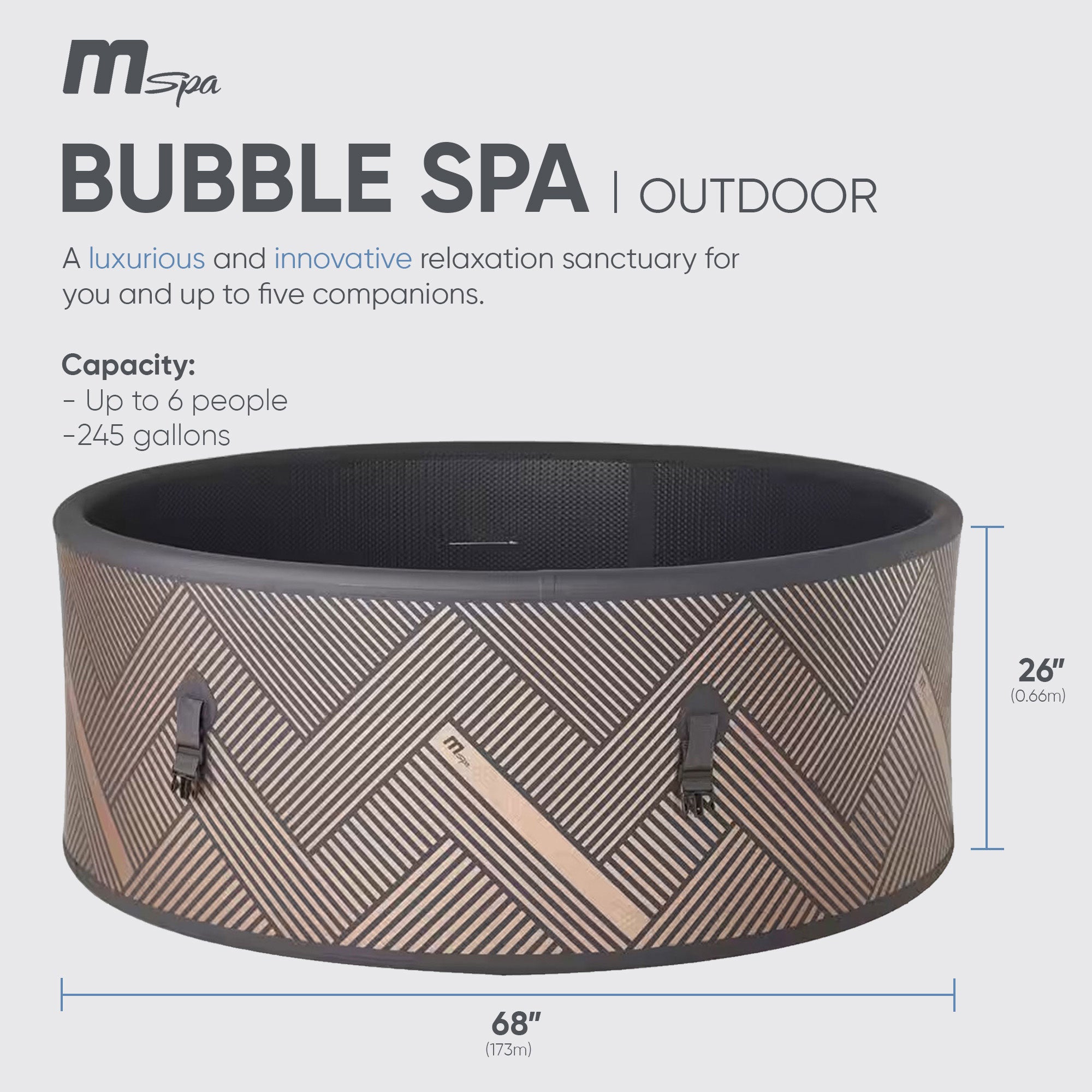 MSpa Round Inflatable 4 to 6 Person Bubble Spa w/ Energy Efficient Cover, Mono - VMInnovations