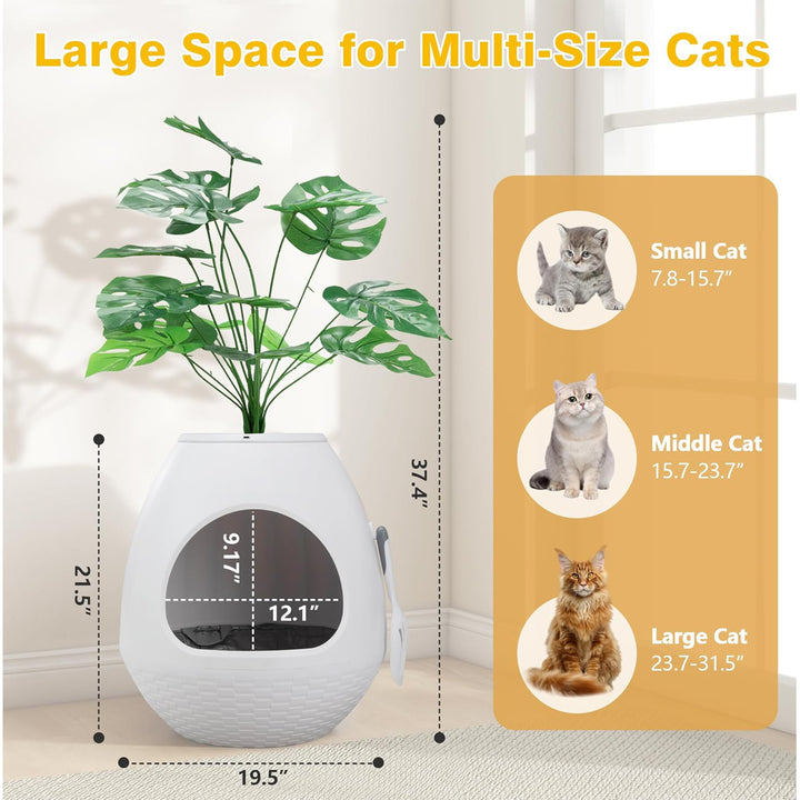 COZIWOW Eggloa6 Extra Large Hidden Plant Cat Litter Box with Odor Control, White