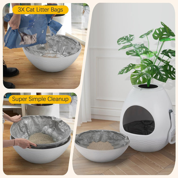 COZIWOW Eggloa6 Extra Large Hidden Plant Cat Litter Box with Odor Control, White