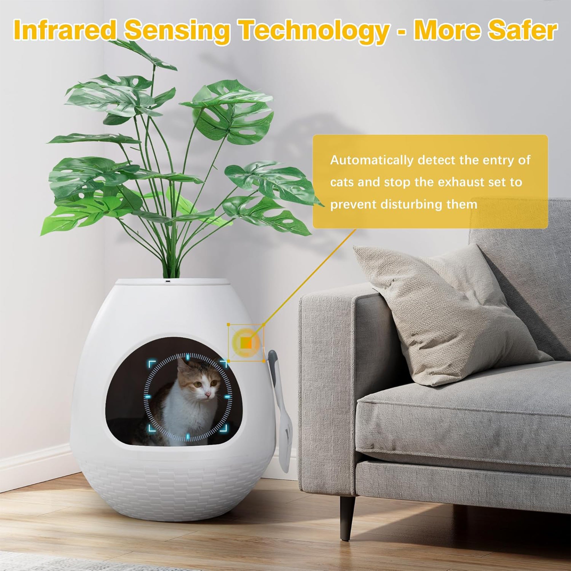 COZIWOW Eggloa6 Extra Large Hidden Plant Cat Litter Box with Odor Control, White - VMInnovations