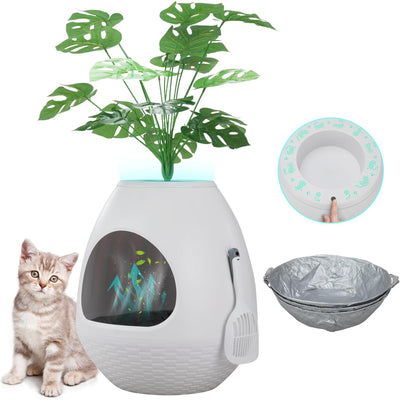 COZIWOW Eggloa6 Extra Large Hidden Plant Cat Litter Box with Odor Control, White - VMInnovations