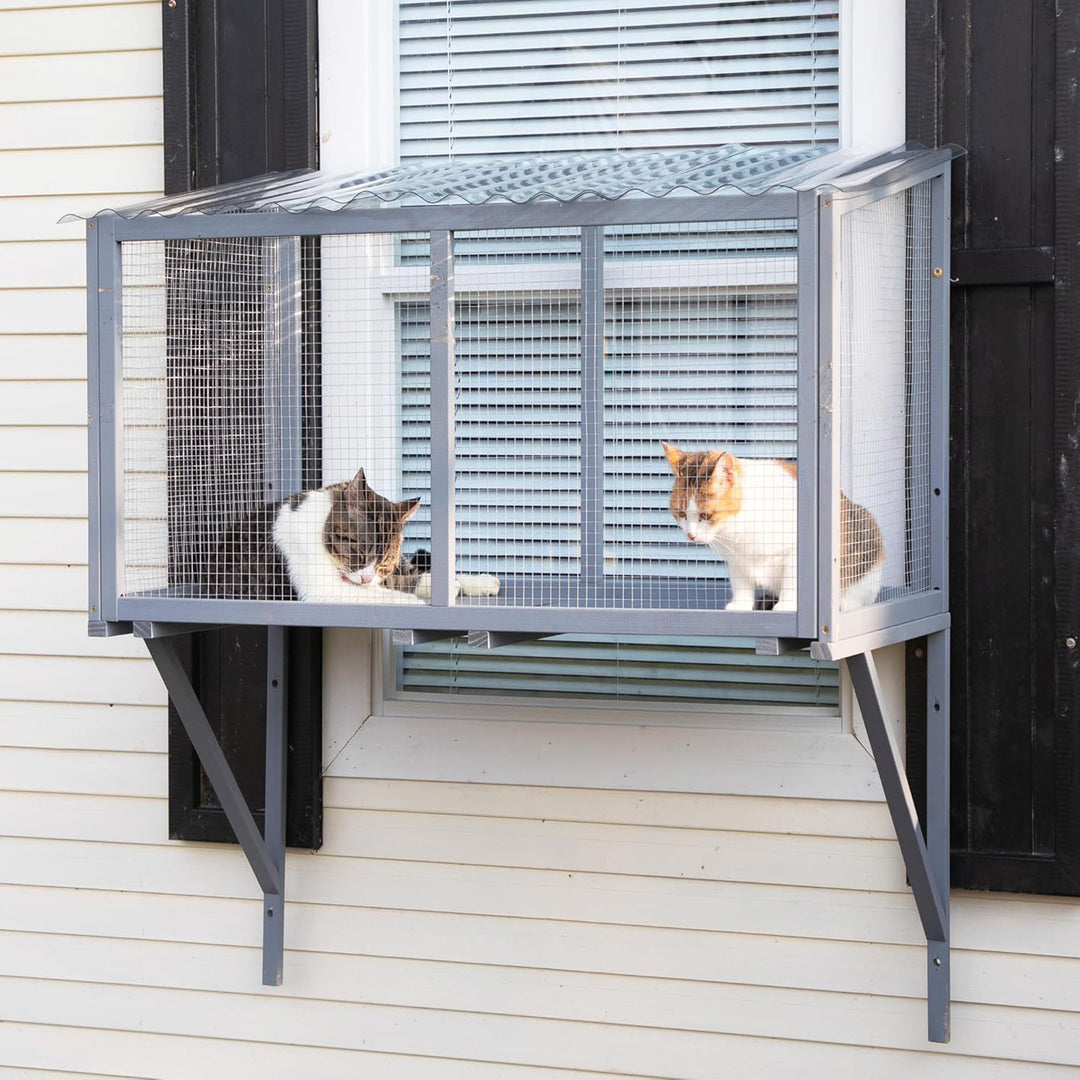 COZIWOW Wooden Catio Outdoor Cat Enclosure w/Galvanized Mesh,PVC Tiles(Open Box) - VMInnovations